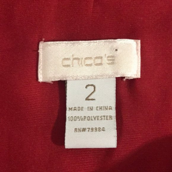 {Chico’s} Satin Red Button Down Roll Tab Blouse - Picture 6 of 6
